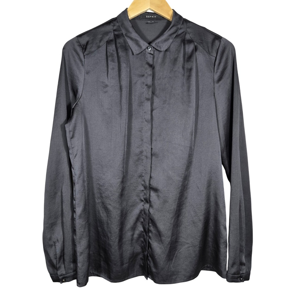 Esprit Womens Dark Gray Satin Long Sleeve Button Up Blouse Shirt Size US 8